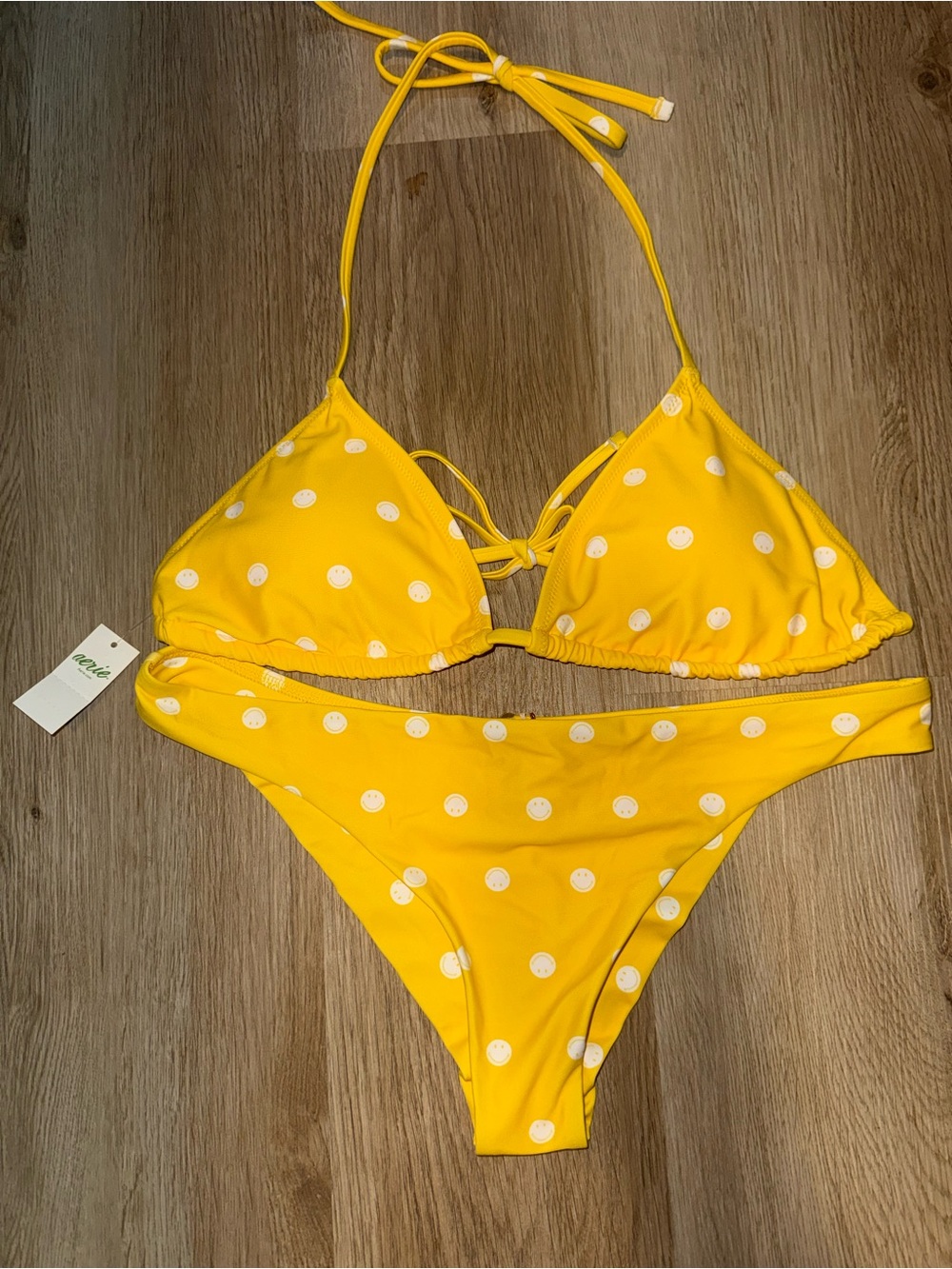 Yellow Polka Dot Triangle Bikini Set